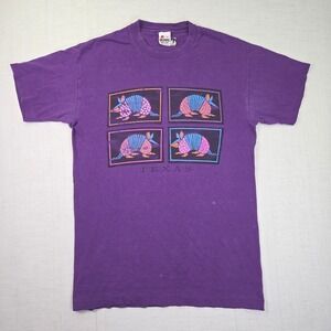 VTG Texas Armadillo Signal‎ T Shirt Purple Mens Large Single Stitch Graphic USA